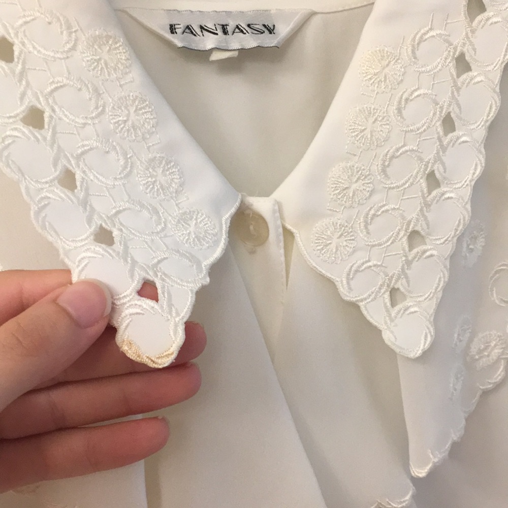 White Lace Button Down Top - Picture 3 of 11